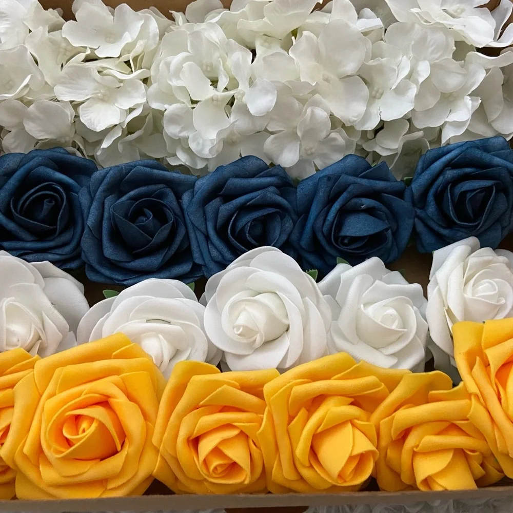 20 Count | White Hydrangeas Dusty Blue Rose Yellow  Bouquet Centerpiece Wedding